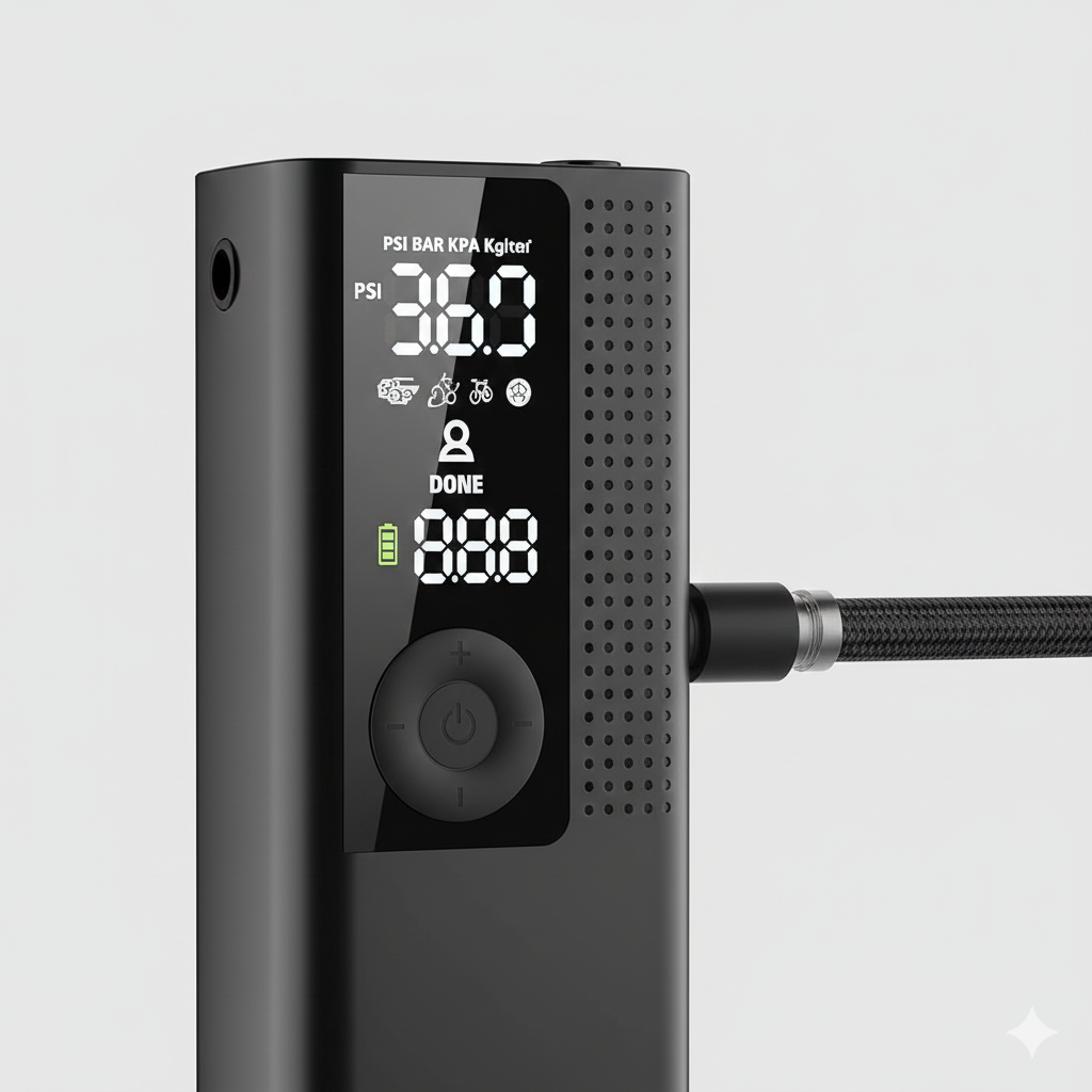 Airmoto Air Compressor digital LCD display and control buttons